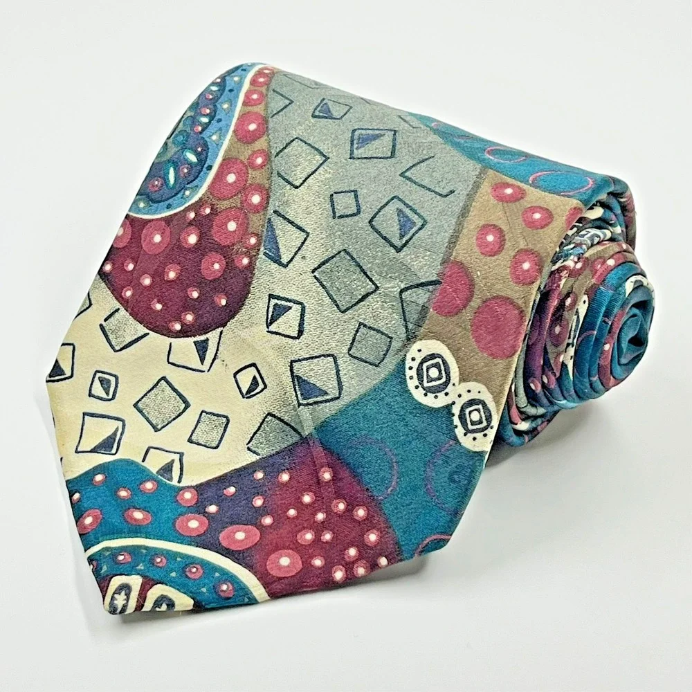Monsieur Givenchy Silk Men's Necktie Abstract Geometric Artsy Mixed Shapes *Flaw